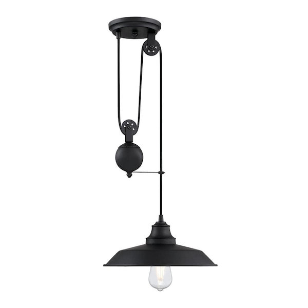 Westinghouse Pendant 60W Pulley Iron Hill 12In, Matte Black Shade 6129300 - main